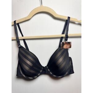 Brand New Women's Size 32B Black Striped Stay Put Straps Push Up Bra
